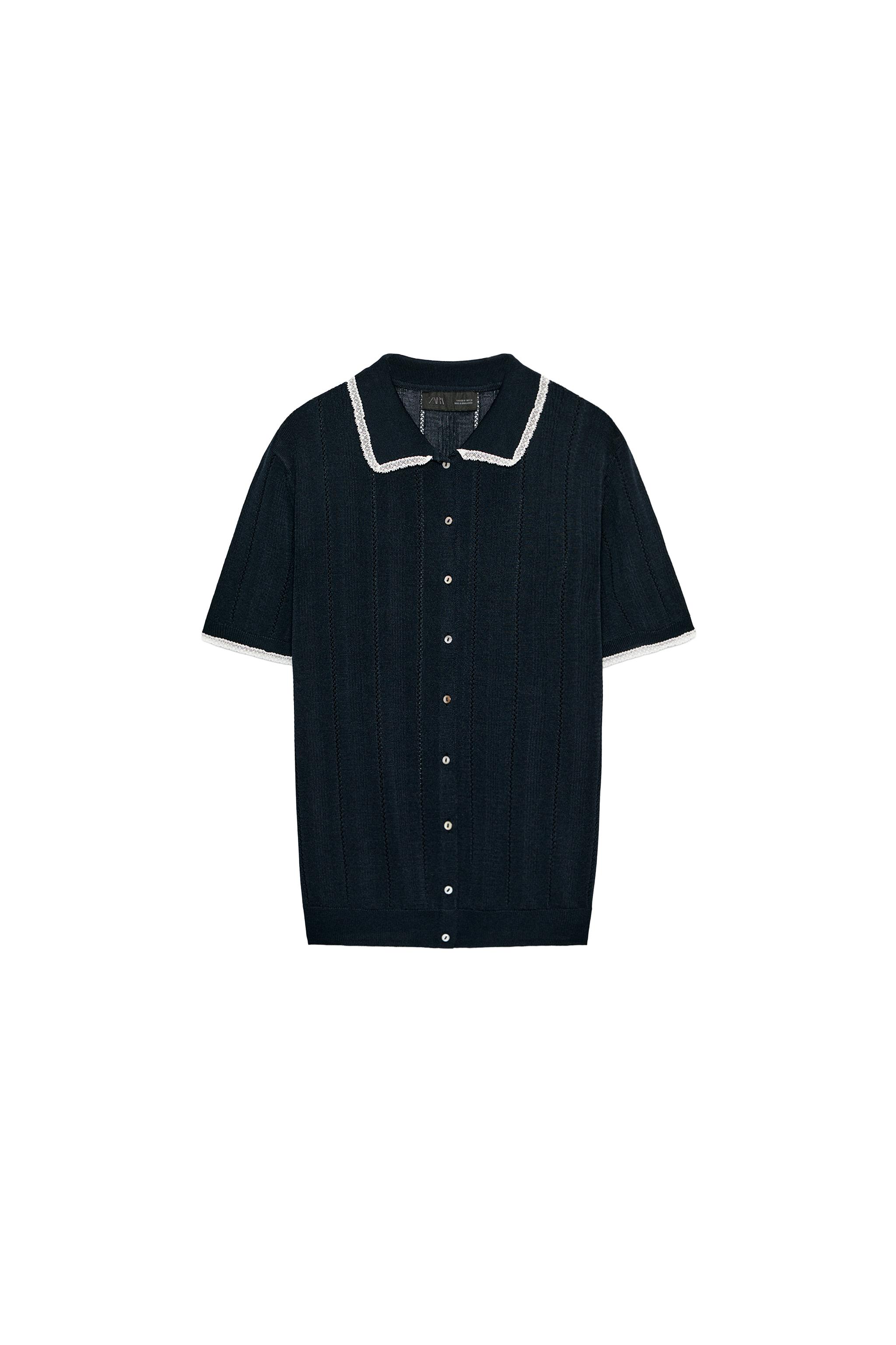 zara — CARDIGAN IN MAGLIA CON COLLO A POLO E PIZZO