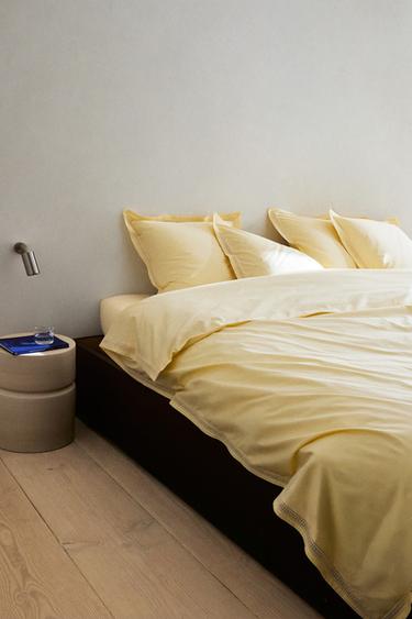 OPENWORK EMBROIDERED DUVET COVER - Light yellow by Zara