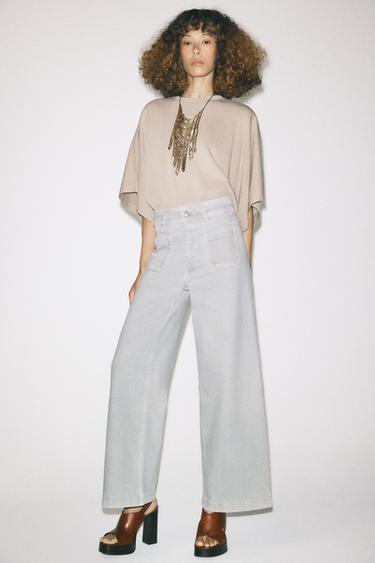 JEANS ZW COLLECTION WIDE LEG TIRO ALTO - Gris de Zara