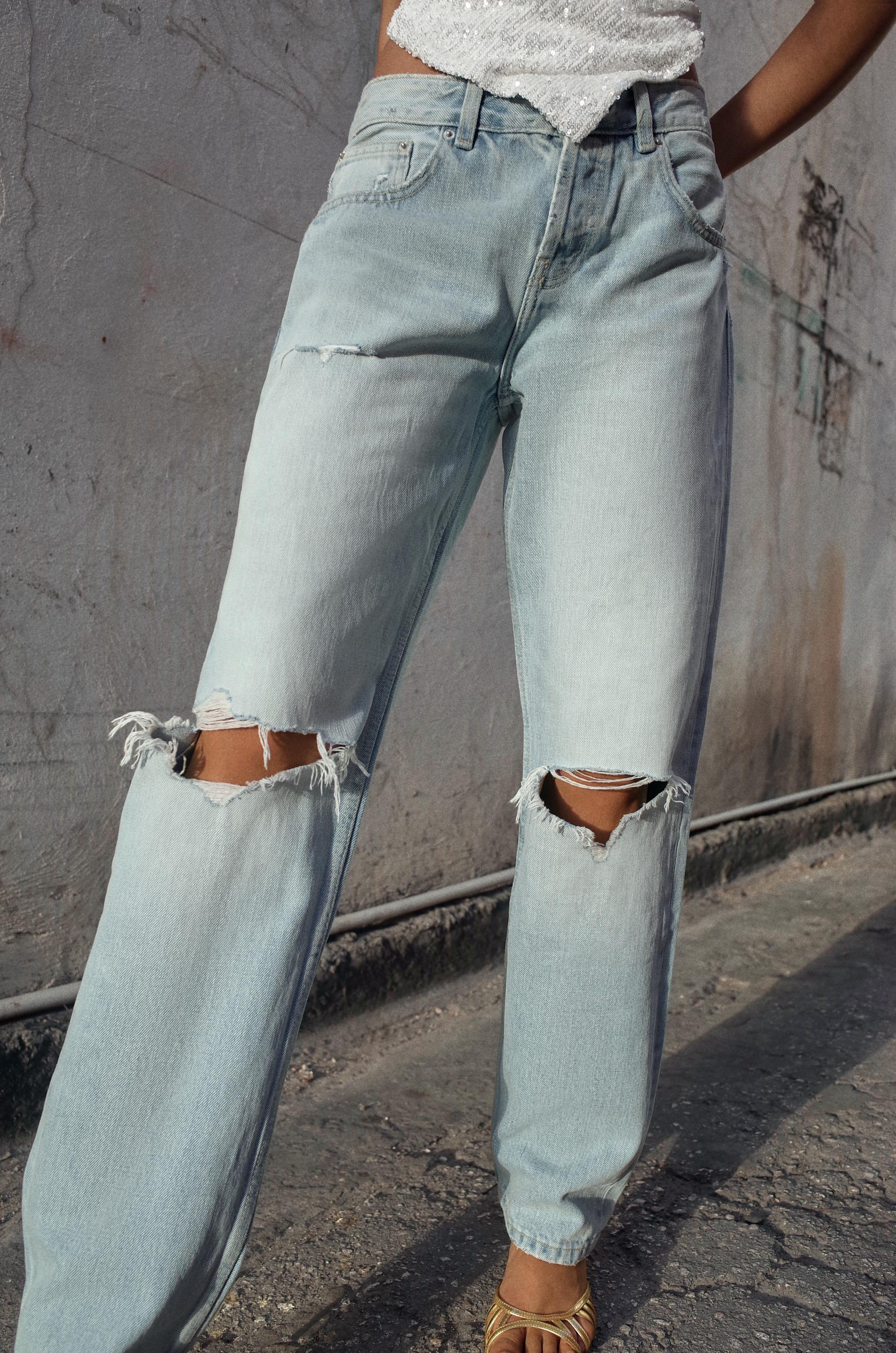 TRF LOW RISE RIPPED STRAIGHT LEG JEANS