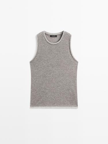 Zara Sleeveless T-shirt with double trim - Gray marl