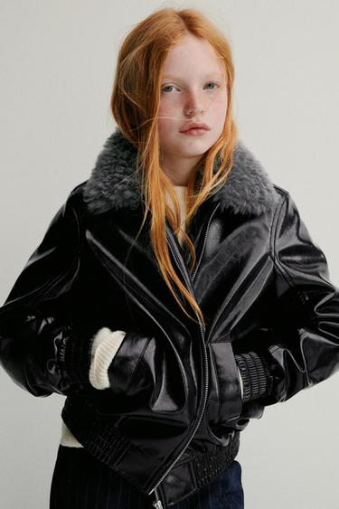 BOMBER JACKET WITH FAUX FUR COLLAR - navy by Zara