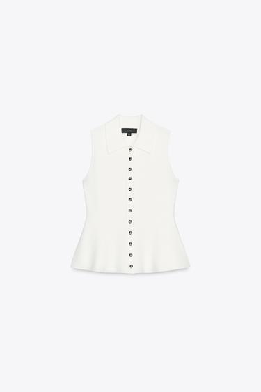 PEPLUM KNIT WAISTCOAT TOP - White by Zara - Image 4