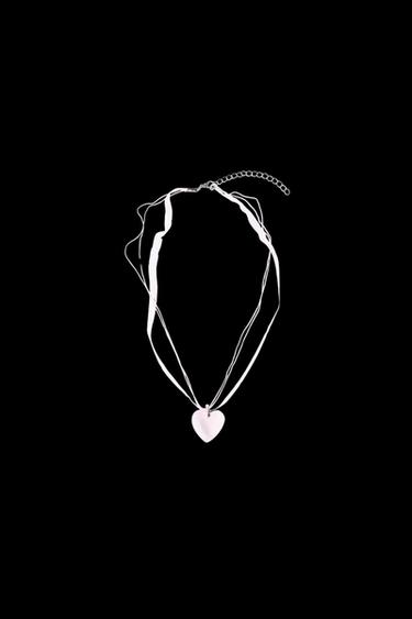 HEART ORGANZA CORD NECKLACE - Pink by Zara - Image 0