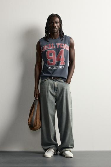 RELAXED FIT CONTRAST GRAPHIC TANK - Navy blue by Zara - Image 0