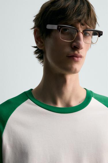 REGULAR FIT COLOUR BLOCK T-SHIRT - White / Green by Zara - Image 4