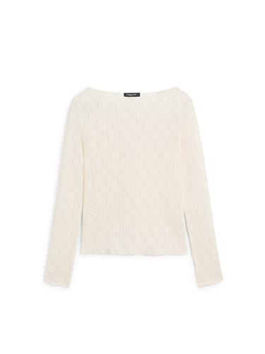 Zara Boat neck T-shirt with lace detail - Ecru