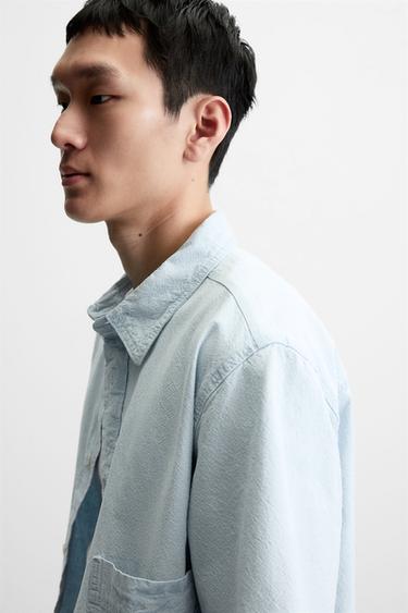 CHEMISE DÉLAVÉE À POCHE - Bleu clair de Zara - Image 5