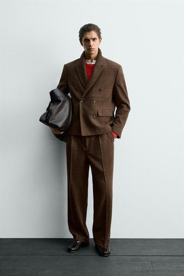 BOXY FIT CHECK SUIT BLAZER - Brown by Zara