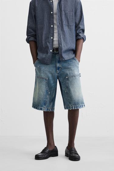BAGGY FIT BERMUDA SHORTS WITH CARPENTER POCKET - Blue by Zara
