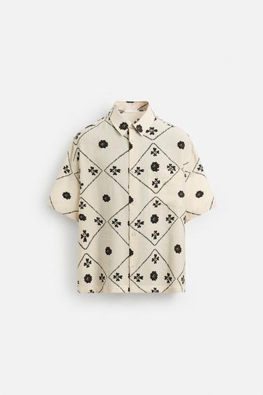 Zara 撞色印花襯衫 - 中裸色