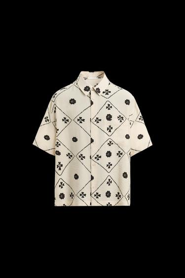 Zara CONTRAST PRINT SHIRT - Mid-ecru
