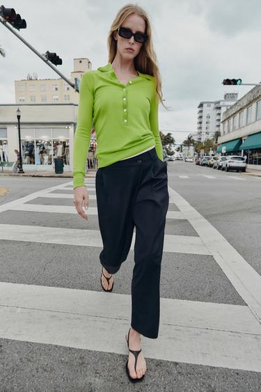 PANTALON TAILLE CROISÉE - Bleu marine de Zara - Image 0