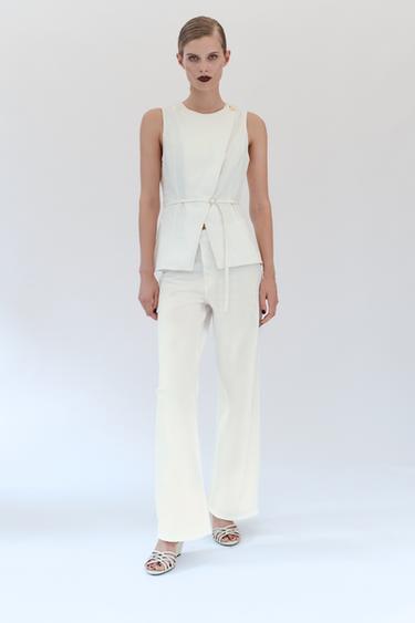 GILET Z1975 CROISÉ EN DENIM AVEC CEINTURE - Blanc de Zara