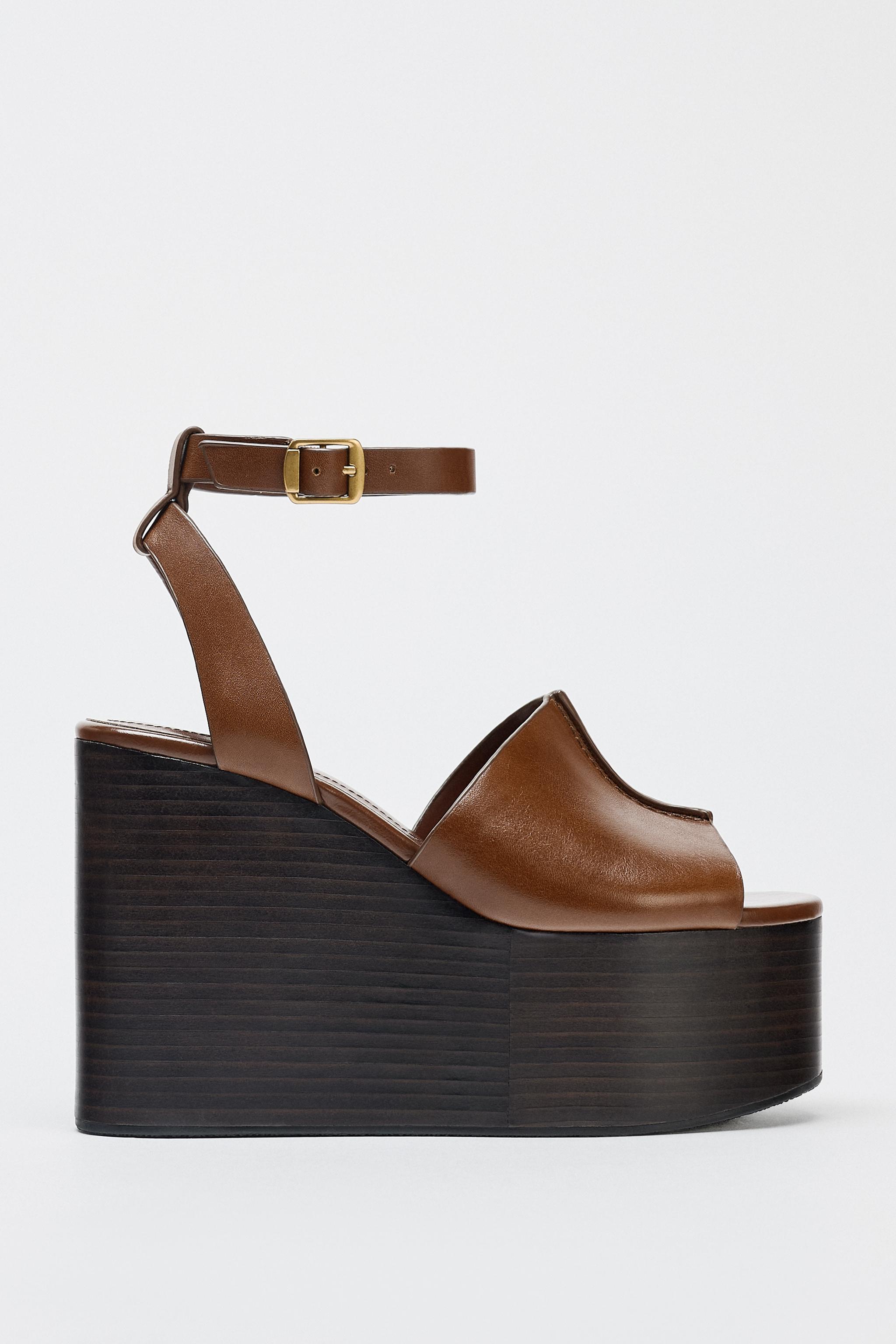 LEATHER WEDGE SANDALS WITH STRAP