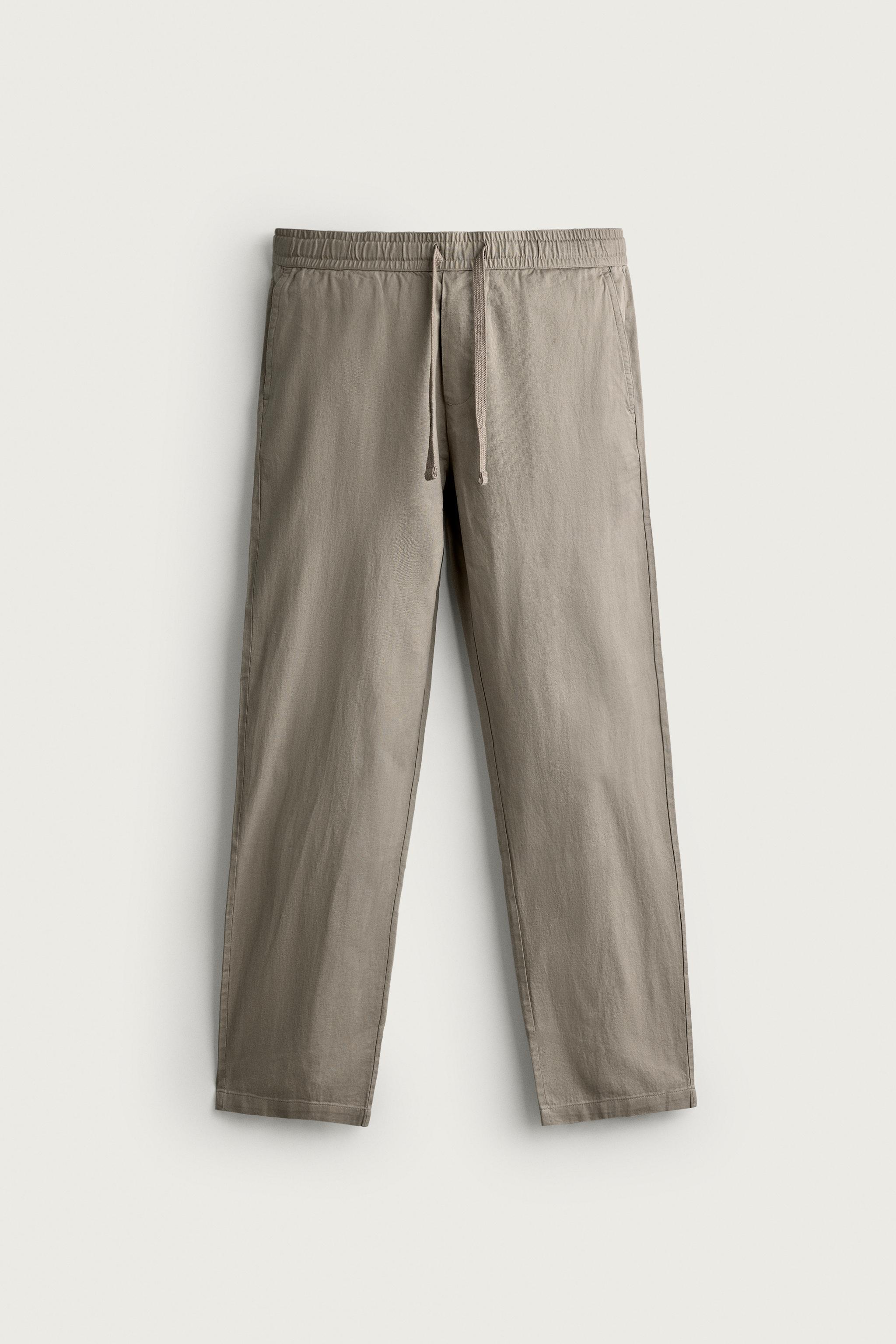COTTON-LINEN RELAXED FIT PANTS — Green