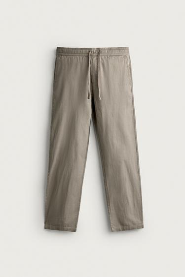 COTTON/LINEN RELAXED FIT TROUSERS - Green by Zara