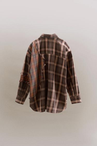 CHEMISE FLUIDE À CARREAUX ET PIÈCES - Kaki de Zara - Image 2
