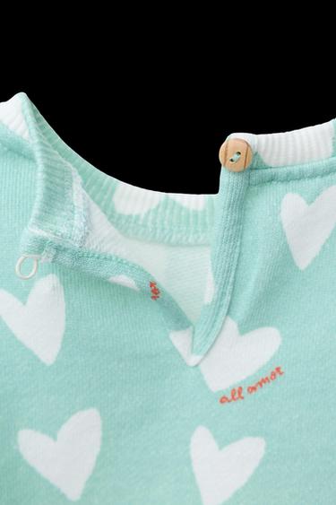 SUDADERA ESTAMPADO CORAZONES - Verde agua de Zara