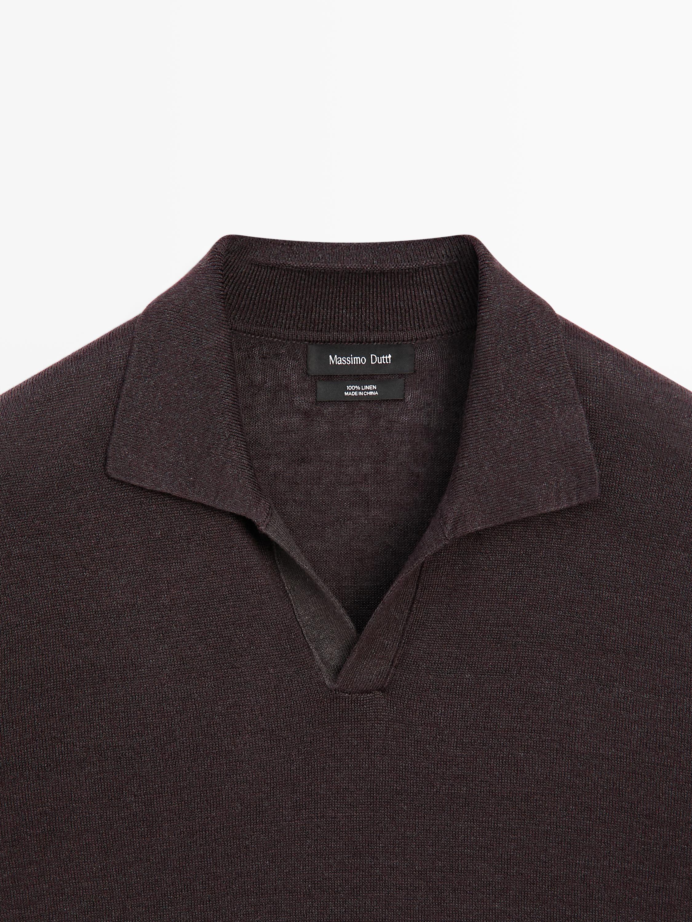 Linen V-neck polo sweater