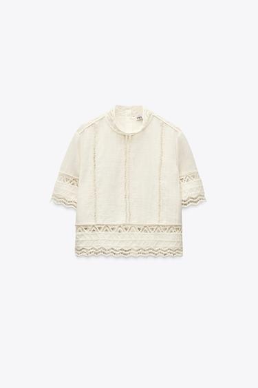 ZW COLLECTION CROCHET SHIRT - Ecru by Zara