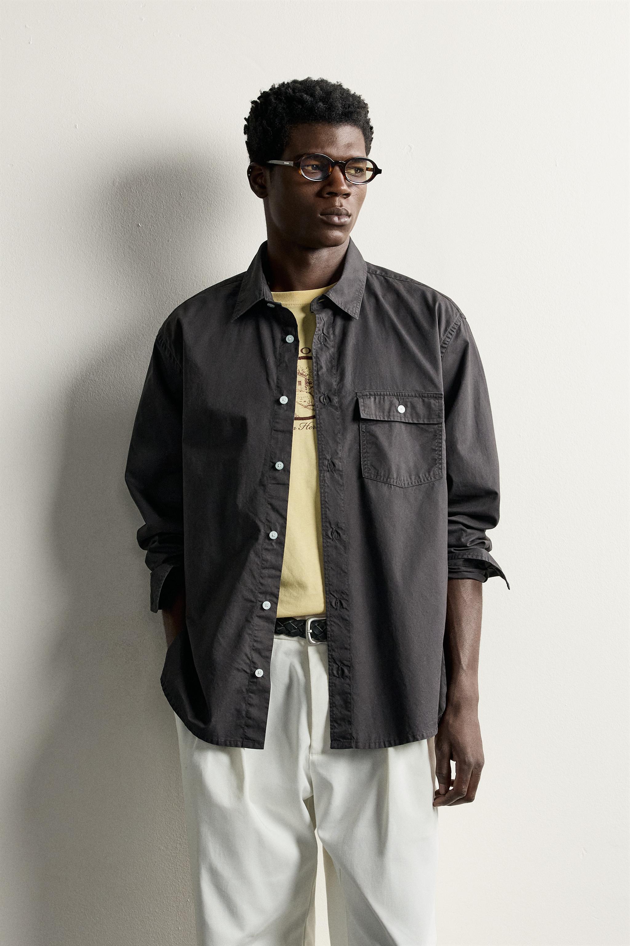 RELAXED FIT POCKET SHIRT — Dark brown