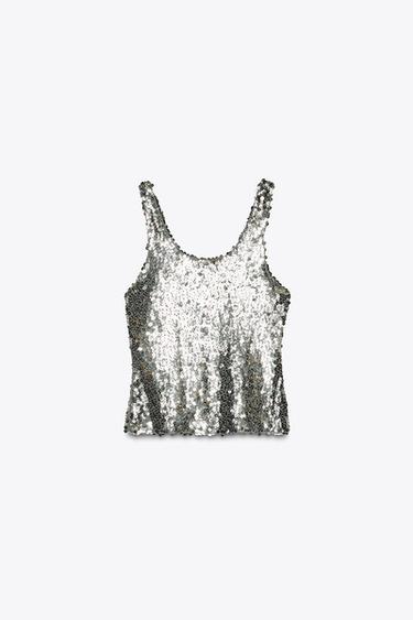 SEQUINNED STRAPPY TOP - Silver by Zara - Image 5