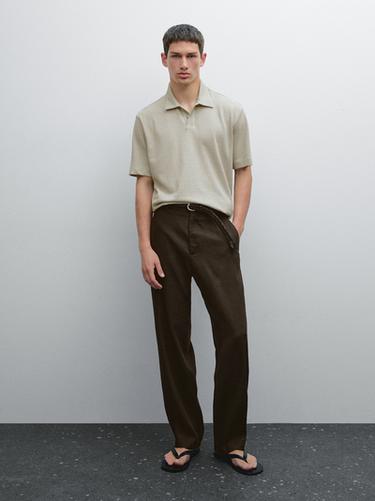 Polo manga corta estructura piqué - Beige / Verde de Zara - Imagen 0