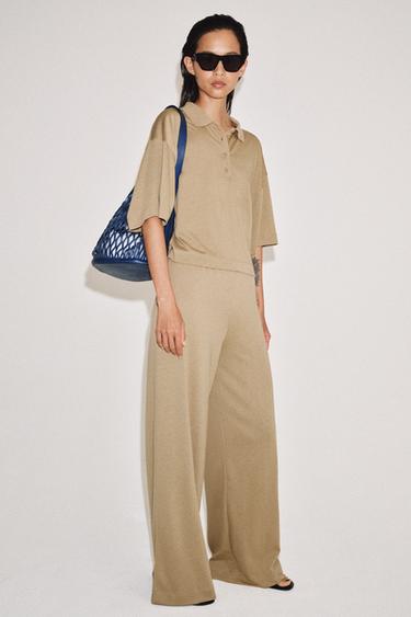 بنطلون مستقيم منسدل - بيج الخاص بـ Zara