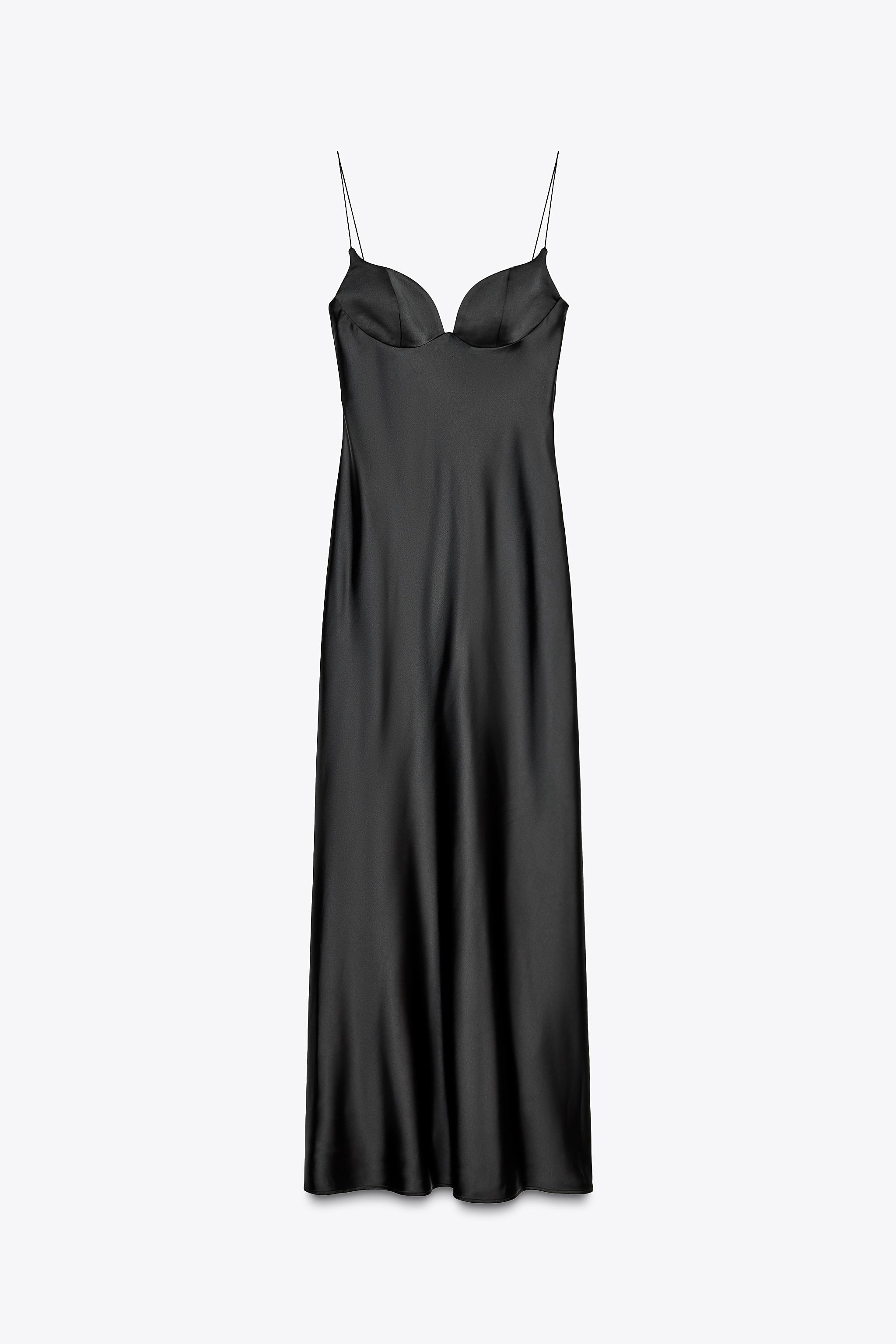 ZARA ロング丈サテンワンピース 2968/052 ロング丈サテンワンピース - ブラック | ZARA Japan / 日本