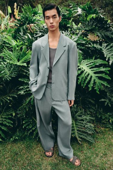 Zara 100% 亞麻西裝外套 - 灰綠色