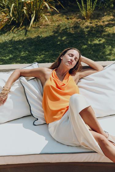 SATIN HALTER TOP - Orange by Zara - Image 3