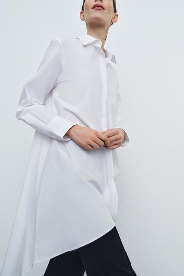 CAMISA ASIMÉTRICA POPELÍN ZW COLLECTION - Blanco de Zara