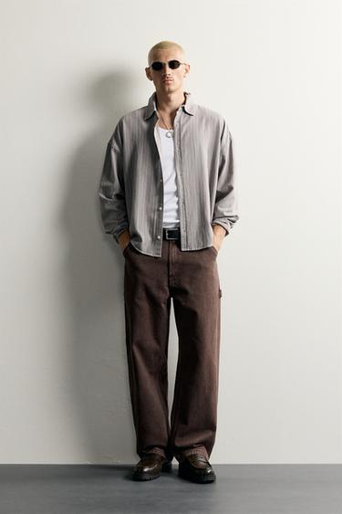 CAMISA BOXY FIT LISTRADA - Cinzento da Zara - Imagem 0