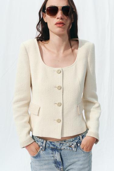 BLAZER STRUTTURATO SCOLLO ROTONDO - Écru di Zara