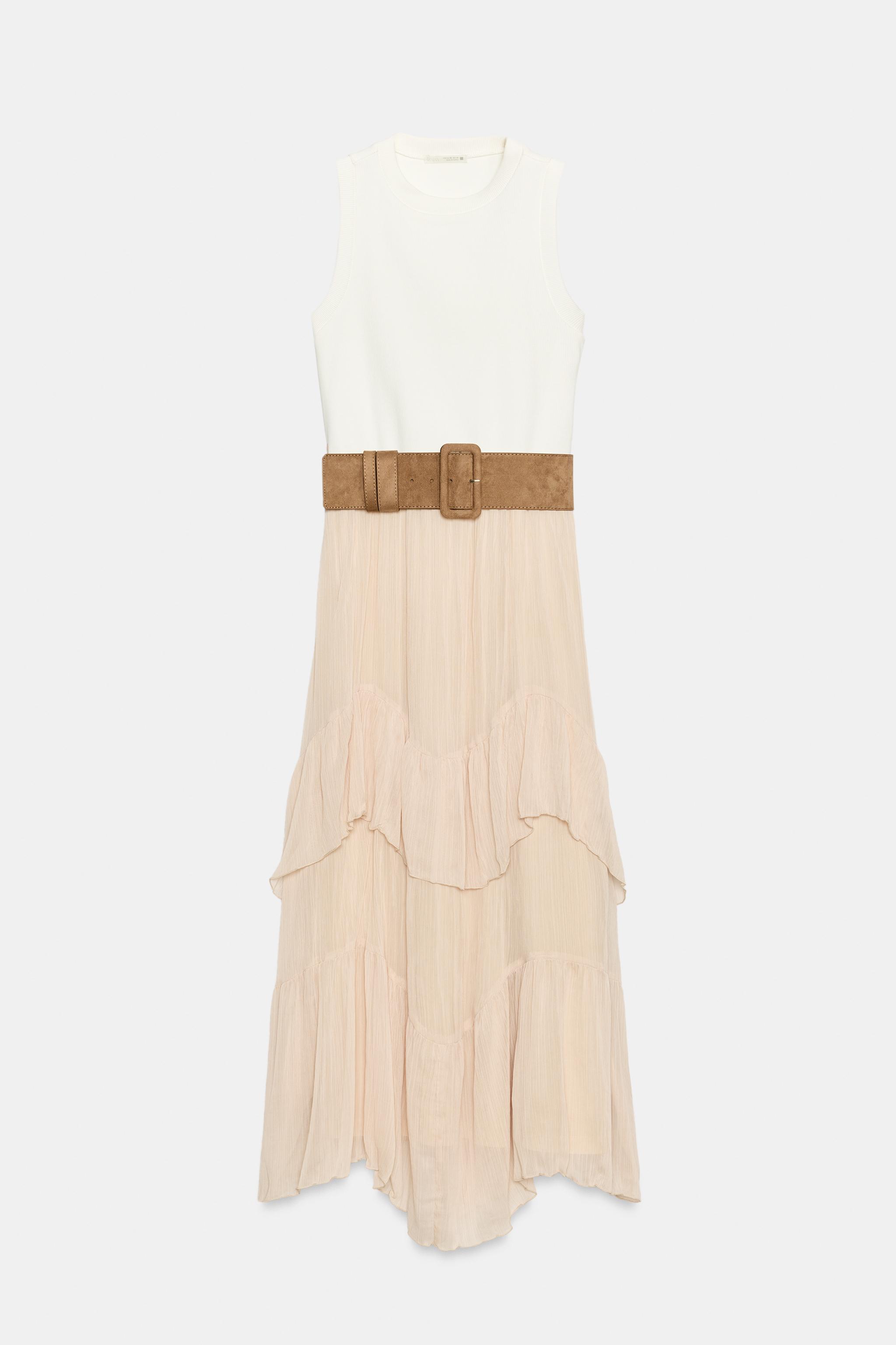 COMBINED MIDI BELTED DRESS