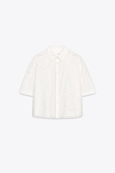 ZW COLLECTION EMBROIDERED SHIRT - Ecru by Zara - Image 6