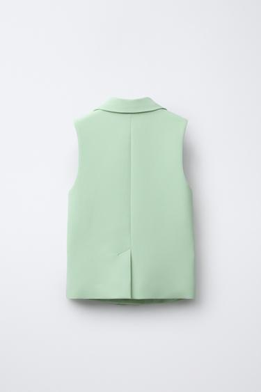 GILET LONG BOUTON BIJOU - Vert d'eau de Zara