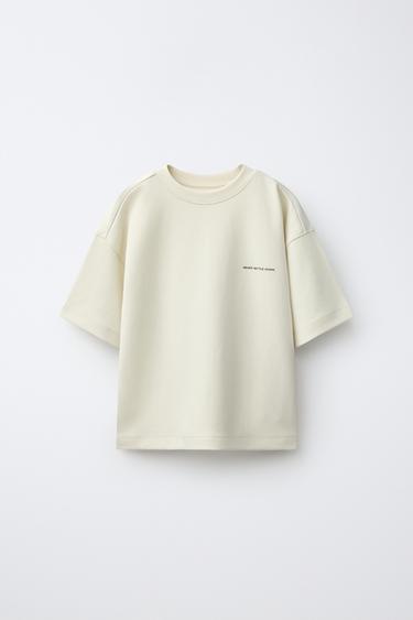Zara MODAL-BLEND RAISED TEXT T-SHIRT - Ecru