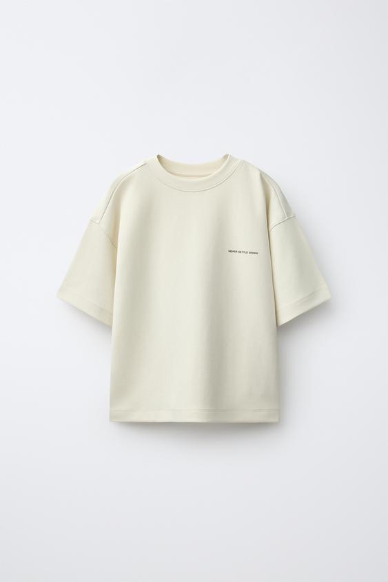 MODAL BLEND RAISED SLOGAN T-SHIRT - Ecru de Zara - Imagen 0