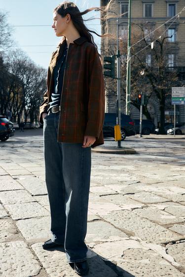 Zara ZW COLLECTION WAXED CORDUROY COLLAR JACKET - Burgundy