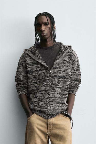 HOODED KNIT CARDIGAN - Black by Zara