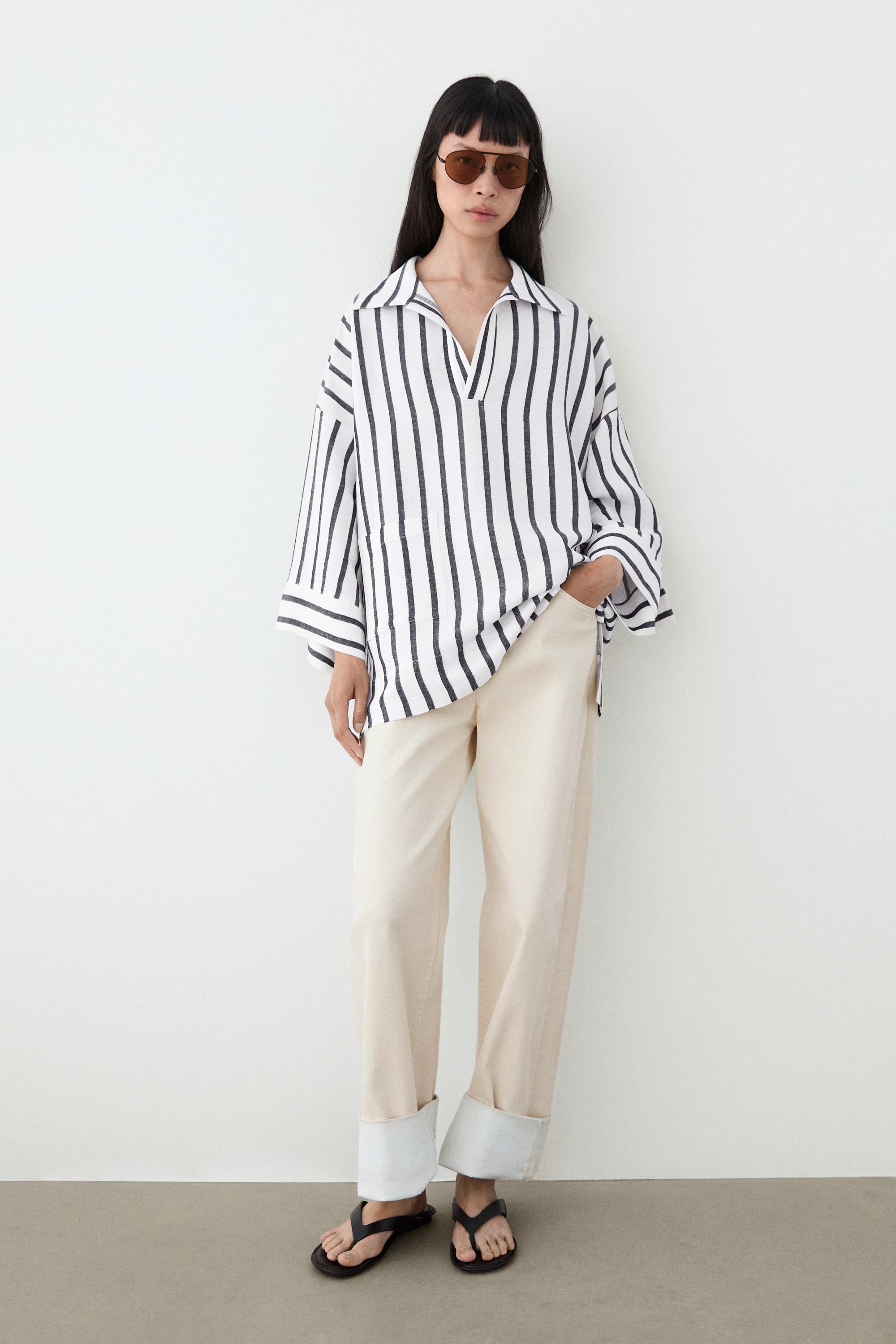 Striped oversize linen blend shirt