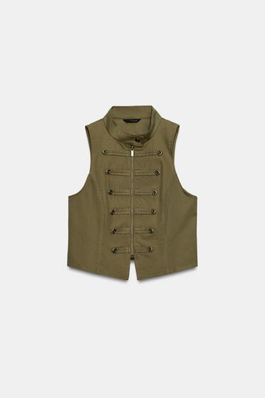 GILET ZIPPÉ À BOUTONS - Kaki de Zara - Image 4