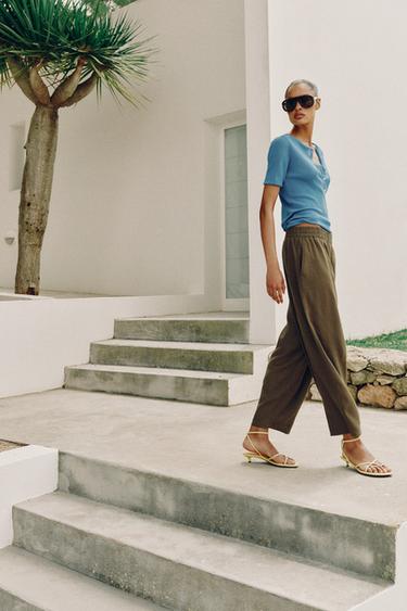 LINEN BARREL PANTS — Khaki 2