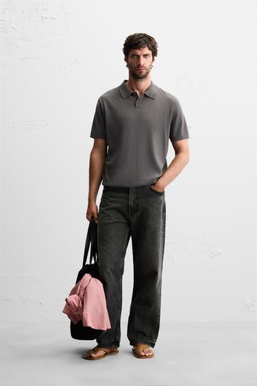 Zara RIB KNIT POLO SHIRT - Anthracite grey - Image 0
