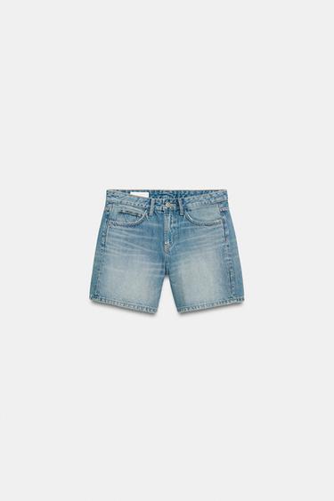 TRF MID-WAIST REGULAR DENIM BERMUDA SHORTS - Blue / Grey by Zara - Image 0