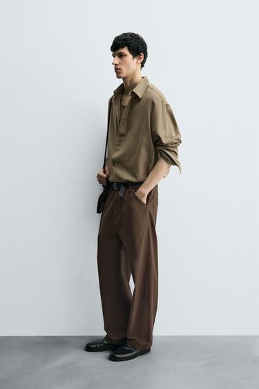 WASHED STRAIGHT-LEG TROUSERS - Brown by Zara - Image 3