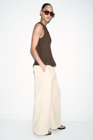 RIB PEPLUM BUTTON TOP - brown vigore by Zara - Image 3