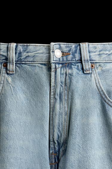 Zara RIPPED BAGGY FIT JEANS - Light blue